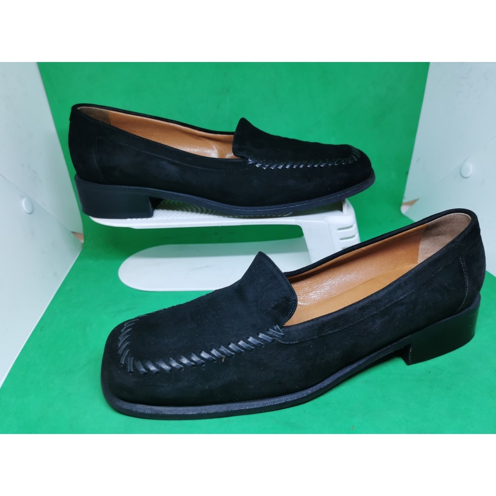 ST. JOHN Sport Womens Loafers Size 10 Black Suede Italian Leather Shoes Vibram